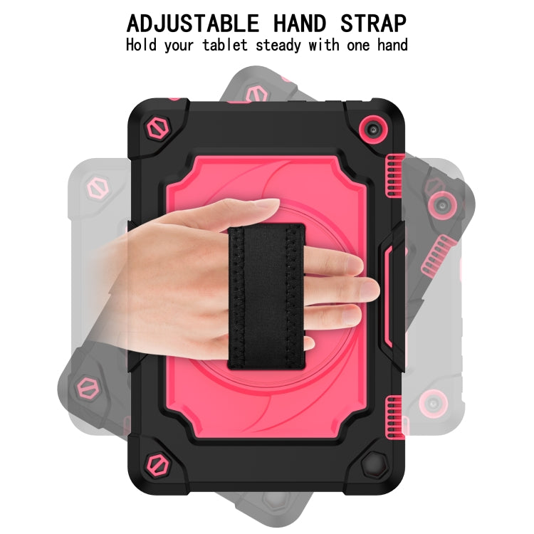 For Amazon Kindle Fire HD 8 2020 360 Degree Rotation Turntable Contrast Color Robot Shockproof Silicone + PC Protective Case with Holder(Black + Rose Red) - Amazon by buy2fix | Online Shopping UK | buy2fix