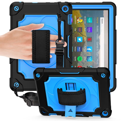 For Amazon Kindle Fire HD 8 2020 360 Degree Rotation Turntable Contrast Color Robot Shockproof Silicone + PC Protective Case with Holder(Black + Blue) - Amazon by buy2fix | Online Shopping UK | buy2fix