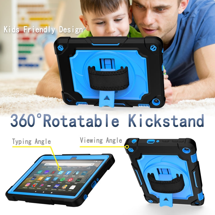 For Amazon Kindle Fire HD 8 2020 360 Degree Rotation Turntable Contrast Color Robot Shockproof Silicone + PC Protective Case with Holder(Black + Blue) - Amazon by buy2fix | Online Shopping UK | buy2fix