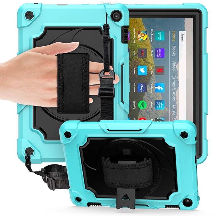 For Amazon Kindle Fire HD 8 2020 360 Degree Rotation Turntable Contrast Color Robot Shockproof Silicone + PC Protective Case with Holder(Mint Green + Black) - Amazon by buy2fix | Online Shopping UK | buy2fix