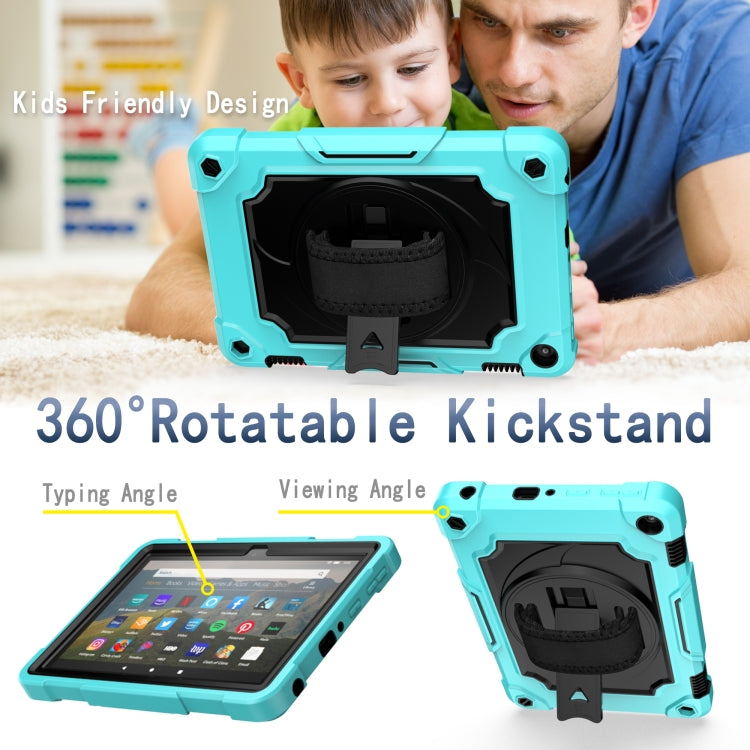 For Amazon Kindle Fire HD 8 2020 360 Degree Rotation Turntable Contrast Color Robot Shockproof Silicone + PC Protective Case with Holder(Mint Green + Black) - Amazon by buy2fix | Online Shopping UK | buy2fix