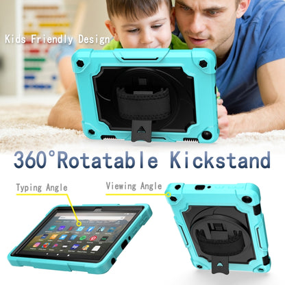 For Amazon Kindle Fire HD 8 2020 360 Degree Rotation Turntable Contrast Color Robot Shockproof Silicone + PC Protective Case with Holder(Mint Green + Black) - Amazon by buy2fix | Online Shopping UK | buy2fix