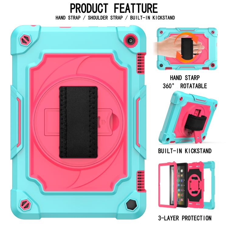 For Amazon Kindle Fire HD 8 2020 360 Degree Rotation Turntable Contrast Color Robot Shockproof Silicone + PC Protective Case with Holder(Mint Green + Rose Red) - Amazon by buy2fix | Online Shopping UK | buy2fix