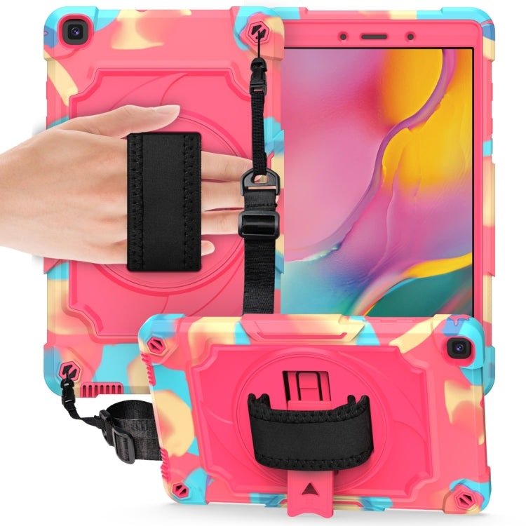 For Samsung Tab A 8.0 (2019)/T290 360 Degree Rotation Turntable Contrast Color Robot Shockproof Silicone + PC Protective Case with Holder(Colorful + Rose Red) - Other Galaxy Tab PC by buy2fix | Online Shopping UK | buy2fix