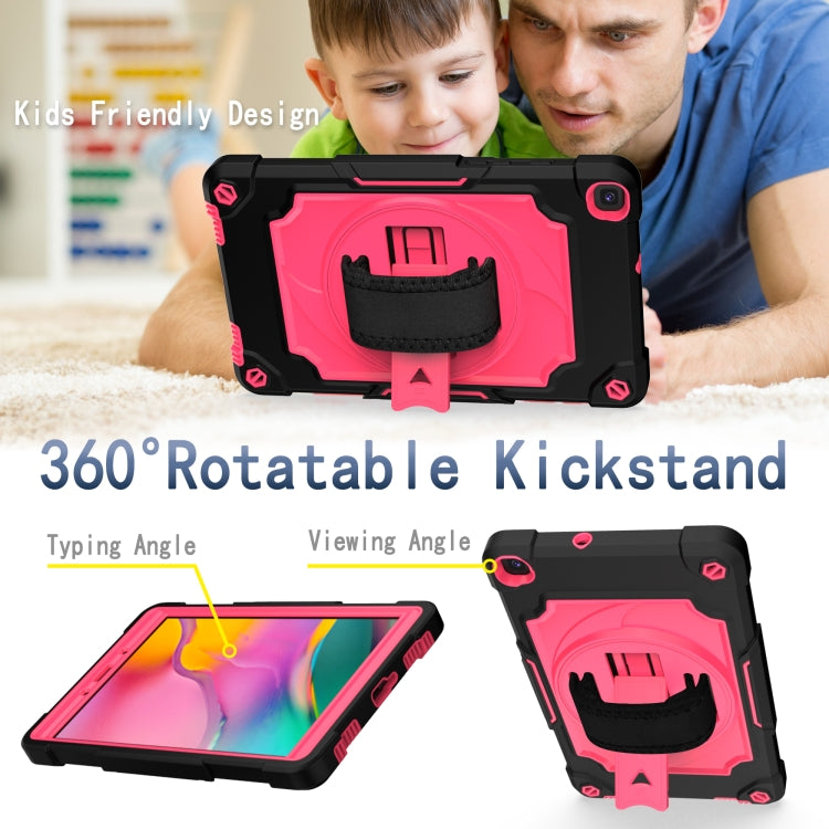 For Samsung Tab A 8.0 (2019)/T290 360 Degree Rotation Turntable Contrast Color Robot Shockproof Silicone + PC Protective Case with Holder(Black + Rose Red) - Other Galaxy Tab PC by buy2fix | Online Shopping UK | buy2fix