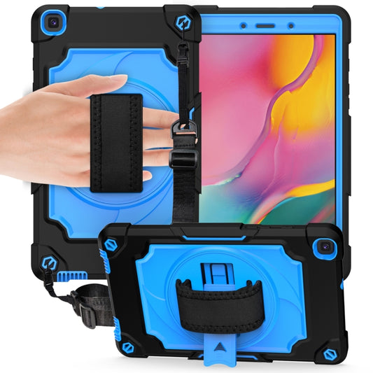 For Samsung Tab A 8.0 (2019)/T290 360 Degree Rotation Turntable Contrast Color Robot Shockproof Silicone + PC Protective Case with Holder(Black + Blue) - Other Galaxy Tab PC by buy2fix | Online Shopping UK | buy2fix