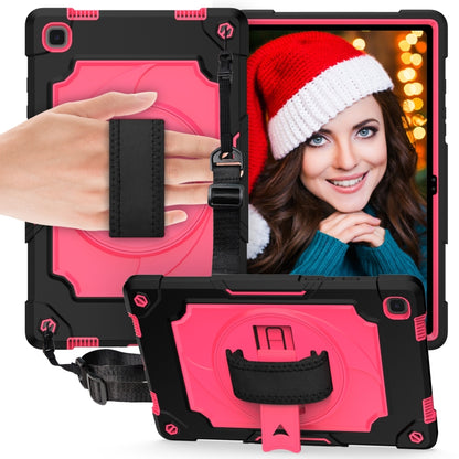 For Samsung Galaxy Tab A7 10.4 (2020)/T500 360 Degree Rotation Turntable Contrast Color Robot Shockproof Silicone + PC Protective Case with Holder(Black + Rose Red) - Other Galaxy Tab PC by buy2fix | Online Shopping UK | buy2fix