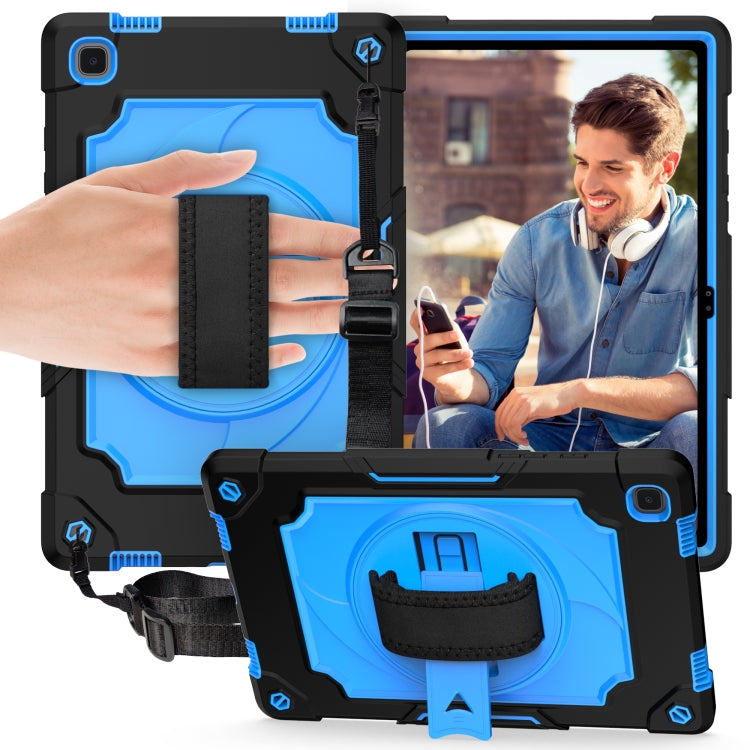 For Samsung Galaxy Tab A7 10.4 (2020)/T500 360 Degree Rotation Turntable Contrast Color Robot Shockproof Silicone + PC Protective Case with Holder(Black + Blue) - Other Galaxy Tab PC by buy2fix | Online Shopping UK | buy2fix