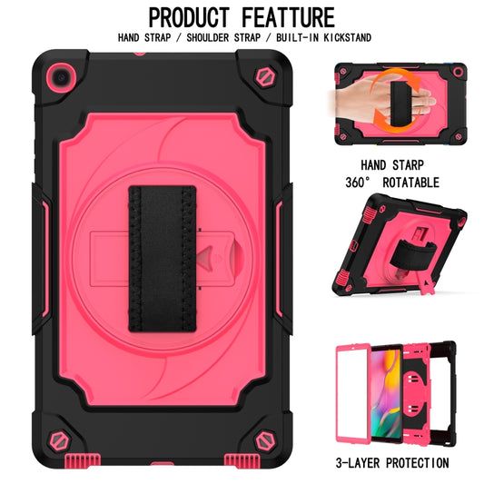 For Samsung Galaxy Tab A 10.1 (2019)/T515 360 Degree Rotation Turntable Contrast Color Robot Shockproof Silicone + PC Protective Case with Holder(Black + Rose Red) - Tab A 10.1 (2019) T510 / T515 by buy2fix | Online Shopping UK | buy2fix