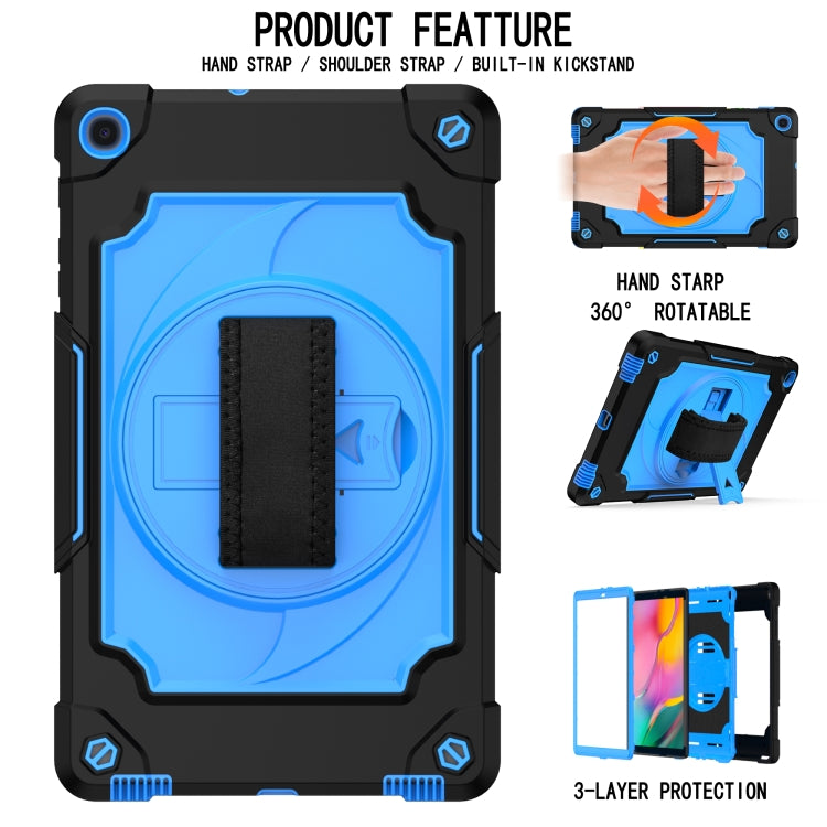 For Samsung Galaxy Tab A 10.1 (2019)/T515 360 Degree Rotation Turntable Contrast Color Robot Shockproof Silicone + PC Protective Case with Holder(Black + Blue) - Tab A 10.1 (2019) T510 / T515 by buy2fix | Online Shopping UK | buy2fix