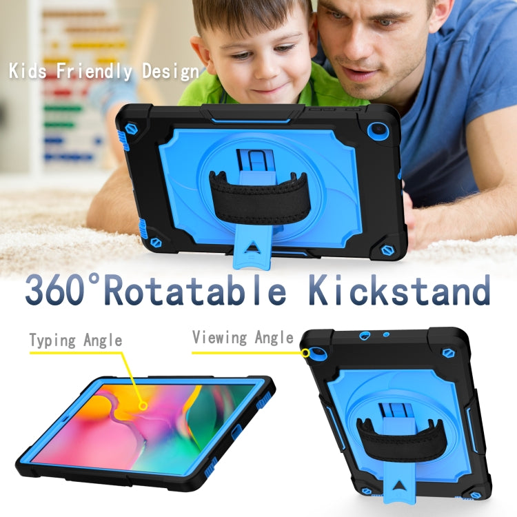 For Samsung Galaxy Tab A 10.1 (2019)/T515 360 Degree Rotation Turntable Contrast Color Robot Shockproof Silicone + PC Protective Case with Holder(Black + Blue) - Tab A 10.1 (2019) T510 / T515 by buy2fix | Online Shopping UK | buy2fix