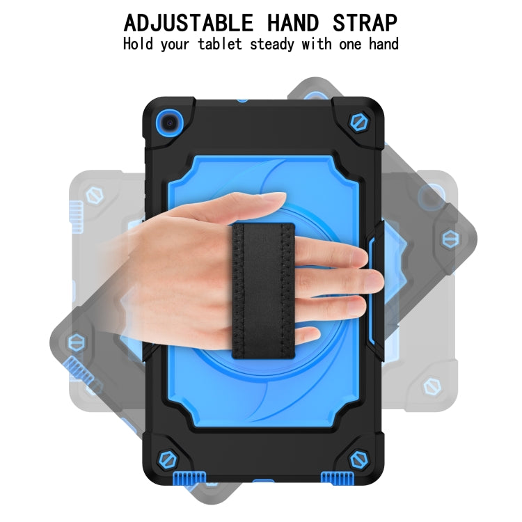 For Samsung Galaxy Tab A 10.1 (2019)/T515 360 Degree Rotation Turntable Contrast Color Robot Shockproof Silicone + PC Protective Case with Holder(Black + Blue) - Tab A 10.1 (2019) T510 / T515 by buy2fix | Online Shopping UK | buy2fix