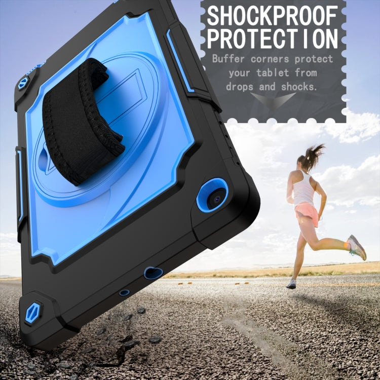 For Samsung Galaxy Tab A 10.1 (2019)/T515 360 Degree Rotation Turntable Contrast Color Robot Shockproof Silicone + PC Protective Case with Holder(Black + Blue) - Tab A 10.1 (2019) T510 / T515 by buy2fix | Online Shopping UK | buy2fix
