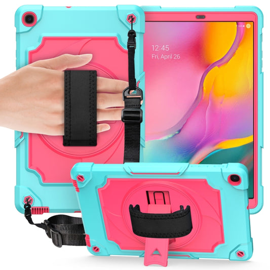 For Samsung Galaxy Tab A 10.1 (2019)/T515 360 Degree Rotation Turntable Contrast Color Robot Shockproof Silicone + PC Protective Case with Holder(Mint Green + Rose Red) - Tab A 10.1 (2019) T510 / T515 by buy2fix | Online Shopping UK | buy2fix