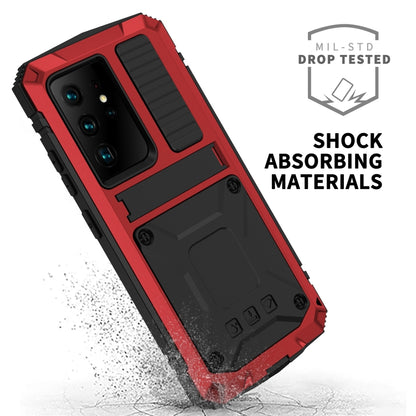 For Samsung Galaxy S21 Ultra 5G R-JUST Shockproof Waterproof Dust-proof Metal + Silicone Protective Case with Holder(Red) - Galaxy S21 Ultra 5G Cases by R-JUST | Online Shopping UK | buy2fix