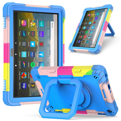 For Amazon Kindle Fire HD 8 (2020) Contrast Color Shockproof Robot Silicone + PC Case with Wristband Holder(Camouflage + Blue) - Amazon by buy2fix | Online Shopping UK | buy2fix