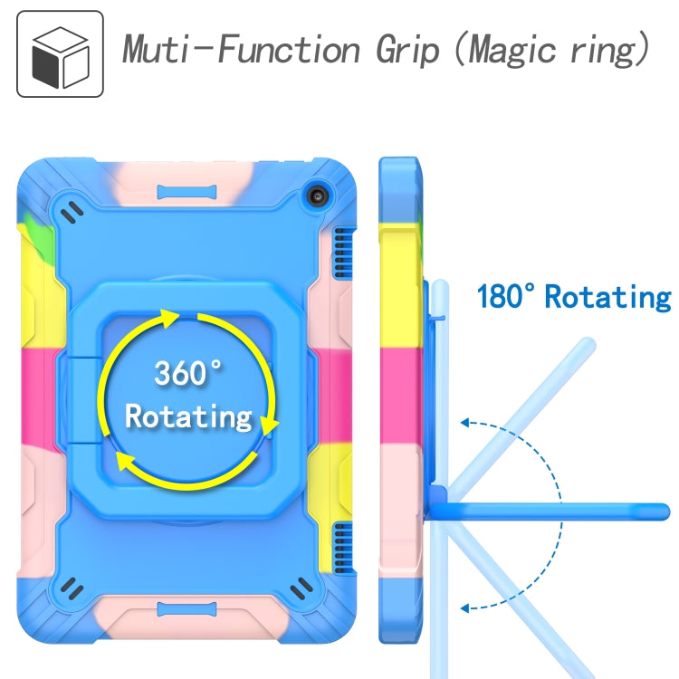 For Amazon Kindle Fire HD 8 (2020) Contrast Color Shockproof Robot Silicone + PC Case with Wristband Holder(Camouflage + Blue) - Amazon by buy2fix | Online Shopping UK | buy2fix