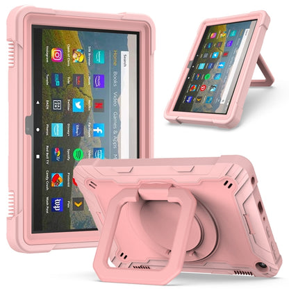 For Amazon Kindle Fire HD 8 (2020) Contrast Color Shockproof Robot Silicone + PC Case with Wristband Holder(Rose Gold) - Amazon by buy2fix | Online Shopping UK | buy2fix