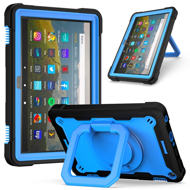 For Amazon Kindle Fire HD 8 (2020) Contrast Color Shockproof Robot Silicone + PC Case with Wristband Holder(Black + Blue) - Amazon by buy2fix | Online Shopping UK | buy2fix