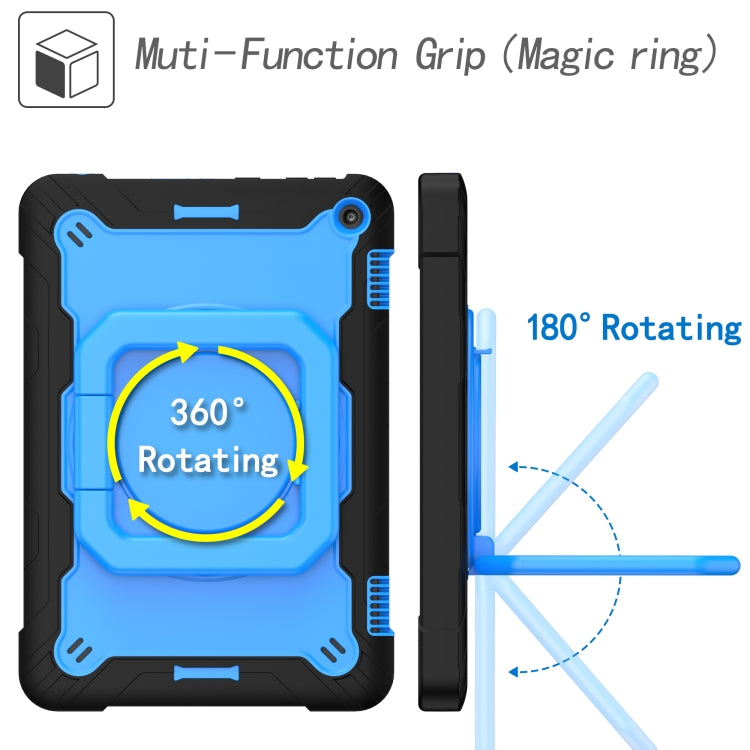 For Amazon Kindle Fire HD 8 (2020) Contrast Color Shockproof Robot Silicone + PC Case with Wristband Holder(Black + Blue) - Amazon by buy2fix | Online Shopping UK | buy2fix