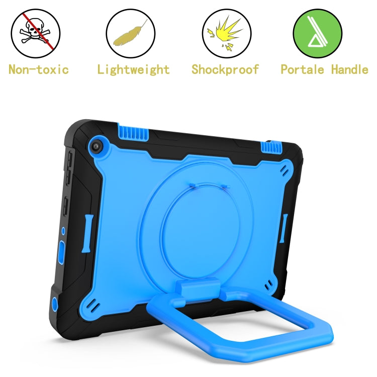 For Amazon Kindle Fire HD 8 (2020) Contrast Color Shockproof Robot Silicone + PC Case with Wristband Holder(Black + Blue) - Amazon by buy2fix | Online Shopping UK | buy2fix