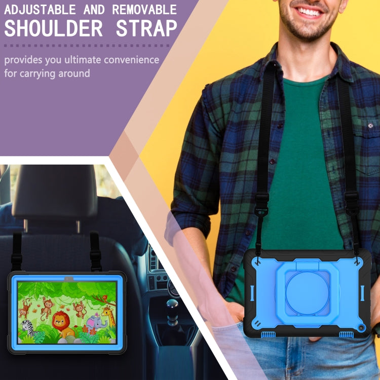 For Amazon Kindle Fire HD 8 (2020) Contrast Color Shockproof Robot Silicone + PC Case with Wristband Holder(Black + Blue) - Amazon by buy2fix | Online Shopping UK | buy2fix