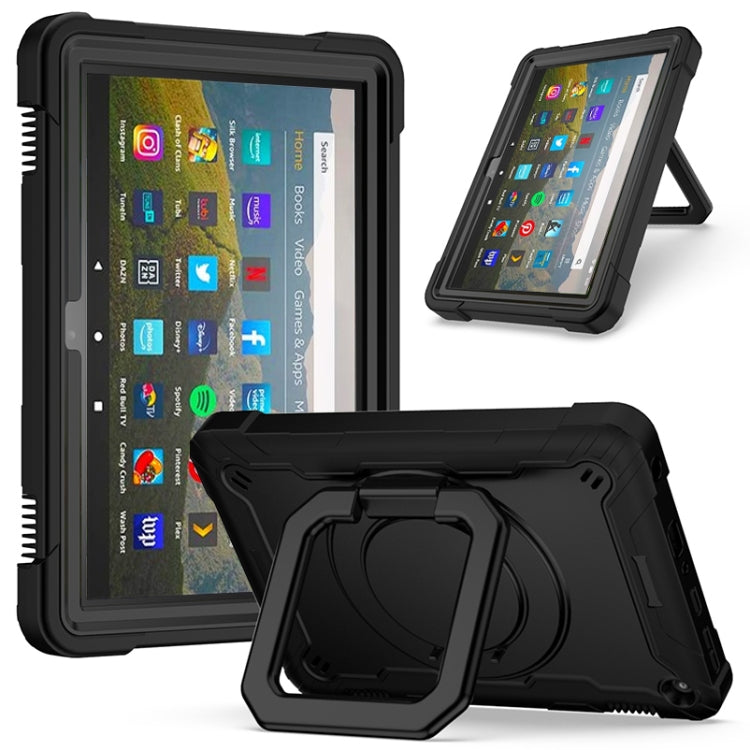 For Amazon Kindle Fire HD 8 (2020) Contrast Color Shockproof Robot Silicone + PC Case with Wristband Holder(Black) - Amazon by buy2fix | Online Shopping UK | buy2fix