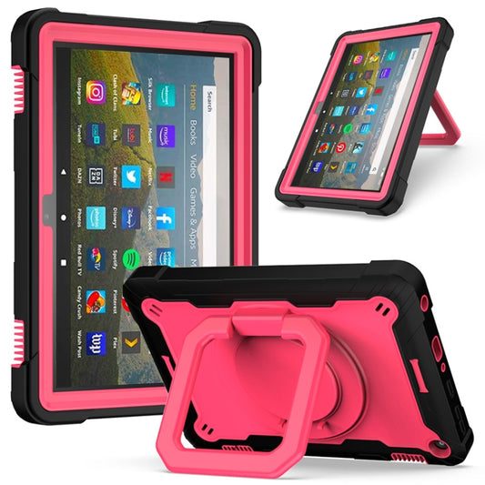 For Amazon Kindle Fire HD 8 (2020) Contrast Color Shockproof Robot Silicone + PC Case with Wristband Holder(Black + Rose Red) - Amazon by buy2fix | Online Shopping UK | buy2fix