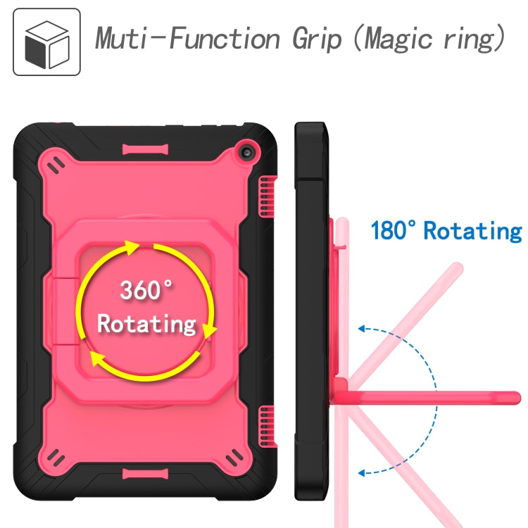 For Amazon Kindle Fire HD 8 (2020) Contrast Color Shockproof Robot Silicone + PC Case with Wristband Holder(Black + Rose Red) - Amazon by buy2fix | Online Shopping UK | buy2fix