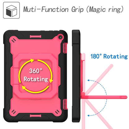 For Amazon Kindle Fire HD 8 (2020) Contrast Color Shockproof Robot Silicone + PC Case with Wristband Holder(Black + Rose Red) - Amazon by buy2fix | Online Shopping UK | buy2fix