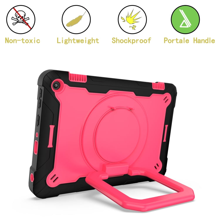 For Amazon Kindle Fire HD 8 (2020) Contrast Color Shockproof Robot Silicone + PC Case with Wristband Holder(Black + Rose Red) - Amazon by buy2fix | Online Shopping UK | buy2fix