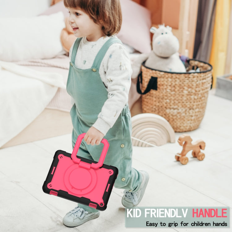 For Amazon Kindle Fire HD 8 (2020) Contrast Color Shockproof Robot Silicone + PC Case with Wristband Holder(Black + Rose Red) - Amazon by buy2fix | Online Shopping UK | buy2fix