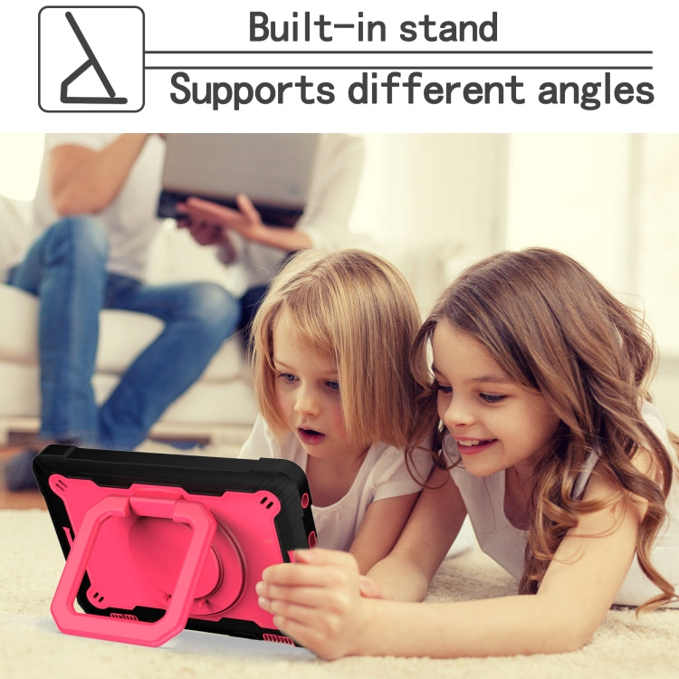 For Amazon Kindle Fire HD 8 (2020) Contrast Color Shockproof Robot Silicone + PC Case with Wristband Holder(Black + Rose Red) - Amazon by buy2fix | Online Shopping UK | buy2fix