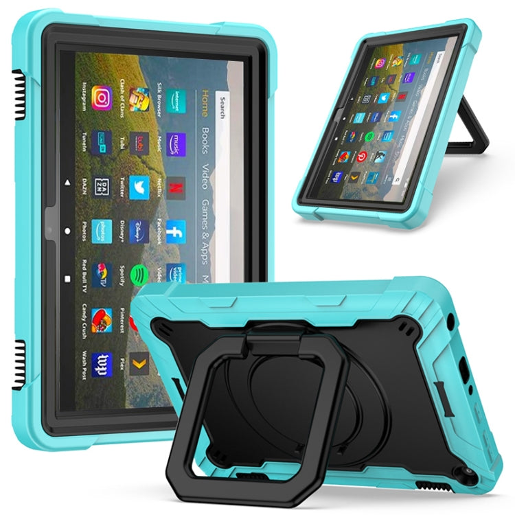For Amazon Kindle Fire HD 8 (2020) Contrast Color Shockproof Robot Silicone + PC Case with Wristband Holder(Mint Green + Black) - Amazon by buy2fix | Online Shopping UK | buy2fix
