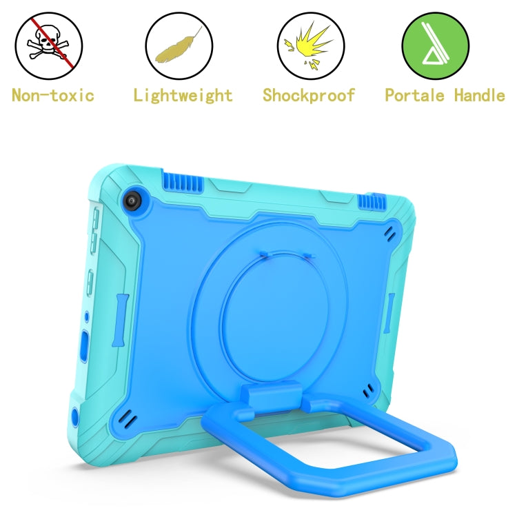 For Amazon Kindle Fire HD 8 (2020) Contrast Color Shockproof Robot Silicone + PC Case with Wristband Holder(Mint Green + Blue) - Amazon by buy2fix | Online Shopping UK | buy2fix