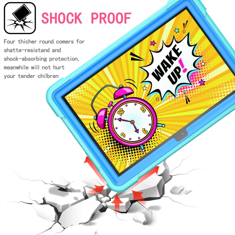 For Amazon Kindle Fire HD 8 (2020) Contrast Color Shockproof Robot Silicone + PC Case with Wristband Holder(Mint Green + Blue) - Amazon by buy2fix | Online Shopping UK | buy2fix