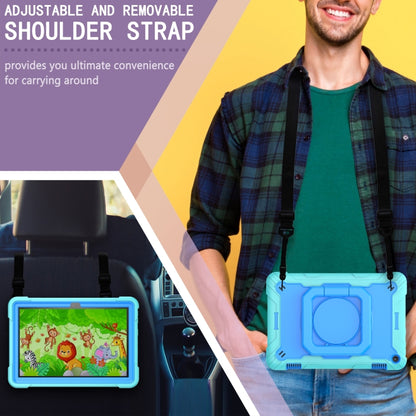 For Amazon Kindle Fire HD 8 (2020) Contrast Color Shockproof Robot Silicone + PC Case with Wristband Holder(Mint Green + Blue) - Amazon by buy2fix | Online Shopping UK | buy2fix