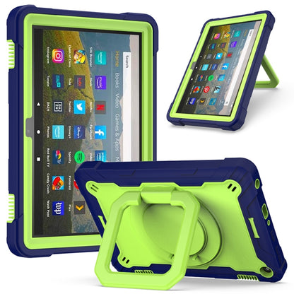 For Amazon Kindle Fire HD 8 (2020) Contrast Color Shockproof Robot Silicone + PC Case with Wristband Holder(Navy Blue + Yellow-green) - Amazon by buy2fix | Online Shopping UK | buy2fix