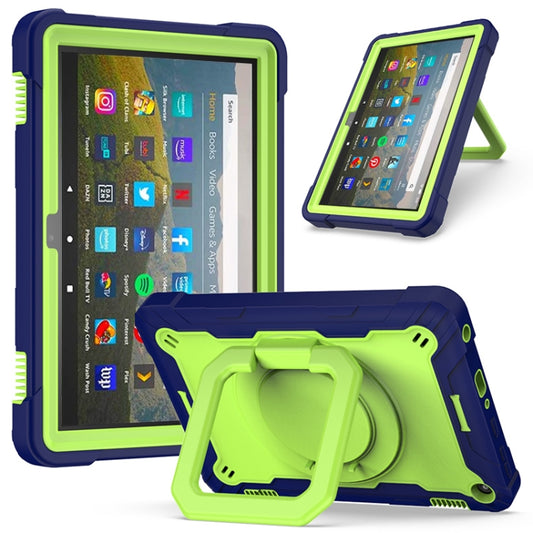 For Amazon Kindle Fire HD 8 (2020) Contrast Color Shockproof Robot Silicone + PC Case with Wristband Holder(Navy Blue + Yellow-green) - Amazon by buy2fix | Online Shopping UK | buy2fix