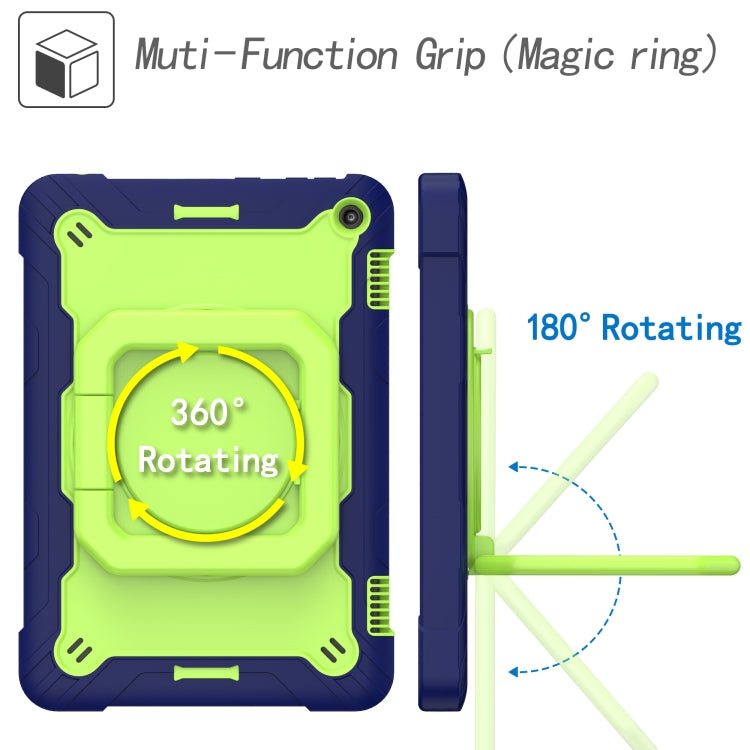 For Amazon Kindle Fire HD 8 (2020) Contrast Color Shockproof Robot Silicone + PC Case with Wristband Holder(Navy Blue + Yellow-green) - Amazon by buy2fix | Online Shopping UK | buy2fix