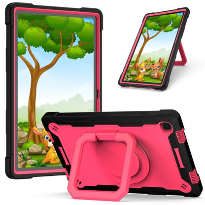 For Samsung Galaxy Tab A7 10.4 (2020) T500 / T505 Contrast Color Shockproof Robot Silicone + PC Case with Wristband Holder(Black + Rose Red) - Other Galaxy Tab PC by buy2fix | Online Shopping UK | buy2fix