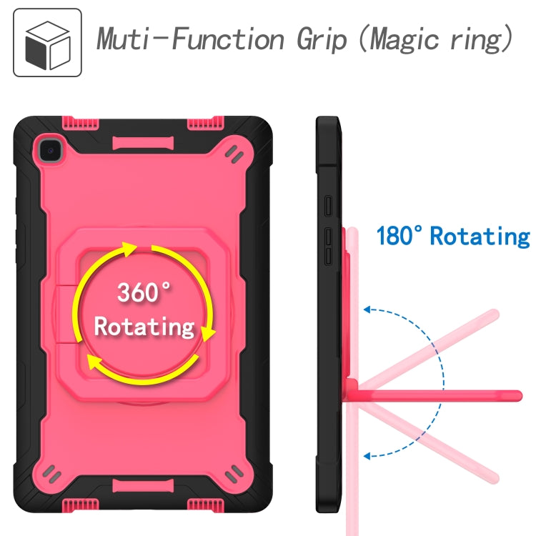 For Samsung Galaxy Tab A7 10.4 (2020) T500 / T505 Contrast Color Shockproof Robot Silicone + PC Case with Wristband Holder(Black + Rose Red) - Other Galaxy Tab PC by buy2fix | Online Shopping UK | buy2fix