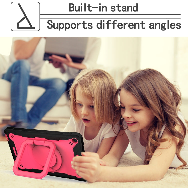 For Samsung Galaxy Tab A10.1 (2019) T510 Contrast Color Shockproof Robot Silicone + PC Case with Wristband Holder(Black + Rose Red) - Tab A 10.1 (2019) T510 / T515 by buy2fix | Online Shopping UK | buy2fix