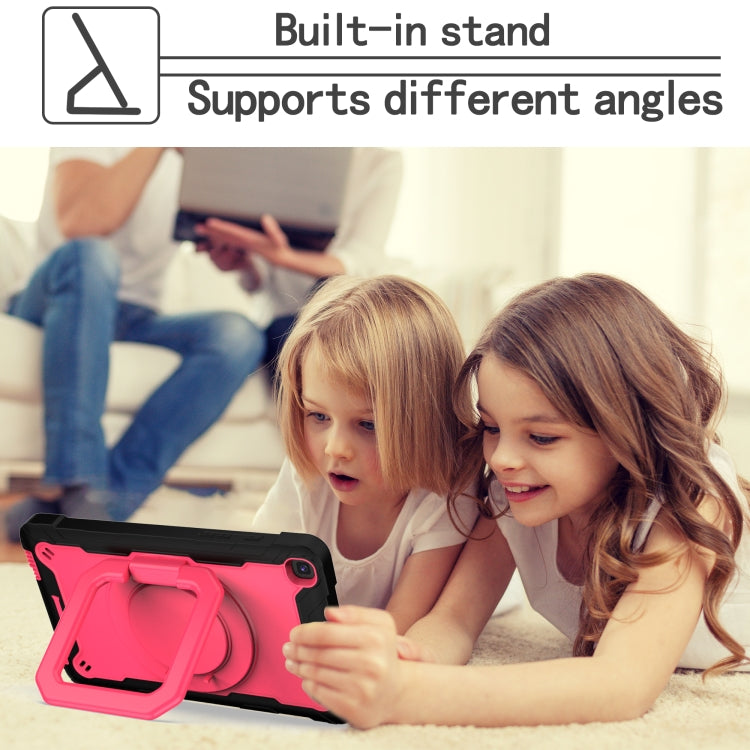 For Samsung Galaxy Tab A 8.0 (2019) T290 Contrast Color Shockproof Robot Silicone + PC Case with Wristband Holder(Black + Rose Red) - Other Galaxy Tab PC by buy2fix | Online Shopping UK | buy2fix