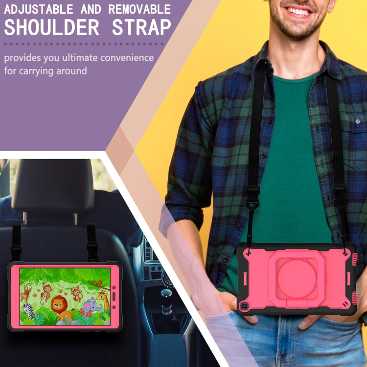 For Samsung Galaxy Tab A 8.0 (2019) T290 Contrast Color Shockproof Robot Silicone + PC Case with Wristband Holder(Black + Rose Red) - Other Galaxy Tab PC by buy2fix | Online Shopping UK | buy2fix