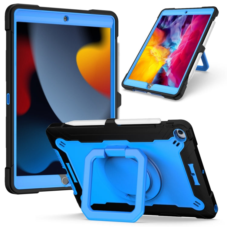 For iPad 10.2 2021 / 2020 / 2019 Contrast Color Shockproof Robot Silicone + PC Case with Wristband Holder(Black + Blue) - iPad 10.2 Cases by buy2fix | Online Shopping UK | buy2fix