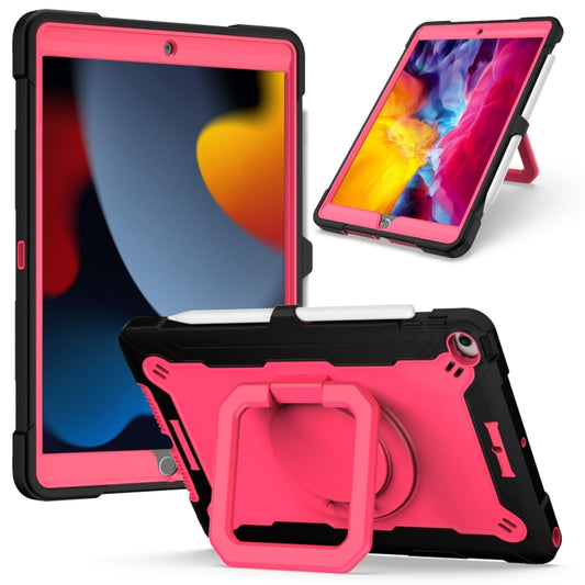 For iPad 10.2 2021 / 2020 / 2019 Contrast Color Shockproof Robot Silicone + PC Case with Wristband Holder(Black + Rose Red) - iPad 10.2 Cases by buy2fix | Online Shopping UK | buy2fix