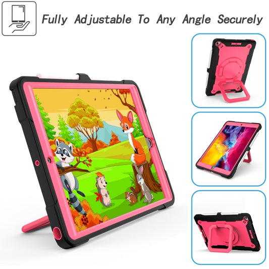 For iPad 10.2 2021 / 2020 / 2019 Contrast Color Shockproof Robot Silicone + PC Case with Wristband Holder(Black + Rose Red) - iPad 10.2 Cases by buy2fix | Online Shopping UK | buy2fix