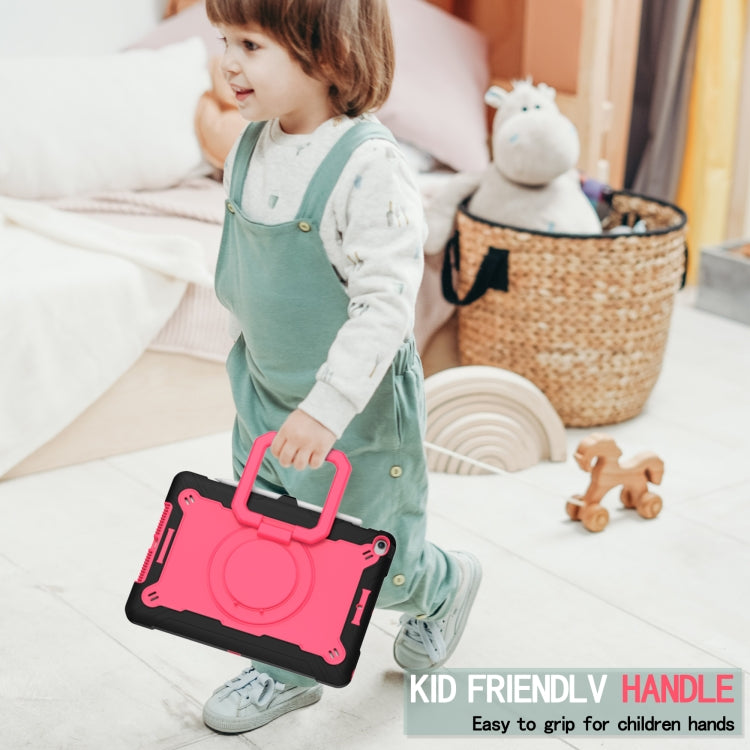 For iPad 10.2 2021 / 2020 / 2019 Contrast Color Shockproof Robot Silicone + PC Case with Wristband Holder(Black + Rose Red) - iPad 10.2 Cases by buy2fix | Online Shopping UK | buy2fix
