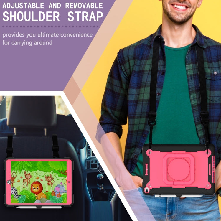For iPad 10.2 2021 / 2020 / 2019 Contrast Color Shockproof Robot Silicone + PC Case with Wristband Holder(Black + Rose Red) - iPad 10.2 Cases by buy2fix | Online Shopping UK | buy2fix